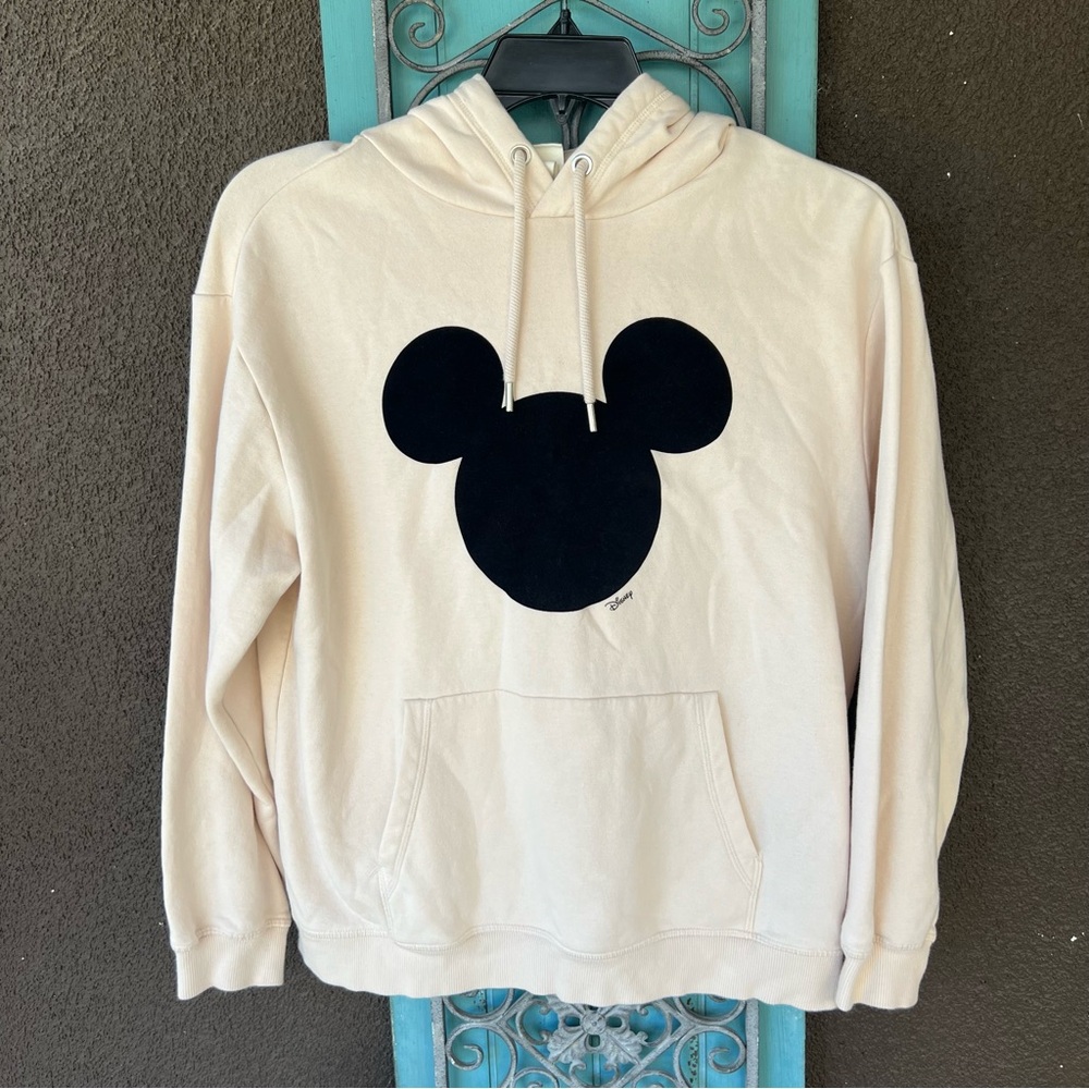 Cream Black Disney H&M Mickey Mouse Logo Pullover Sweatshirt Women's Size Small